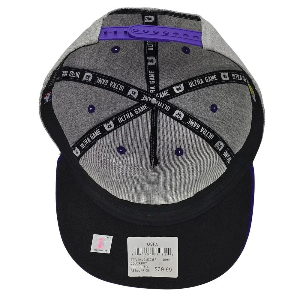 Ultra Game Los Angeles Lakers Snapback Hat OSFA Gray Purple NBA Flat Bill Cap